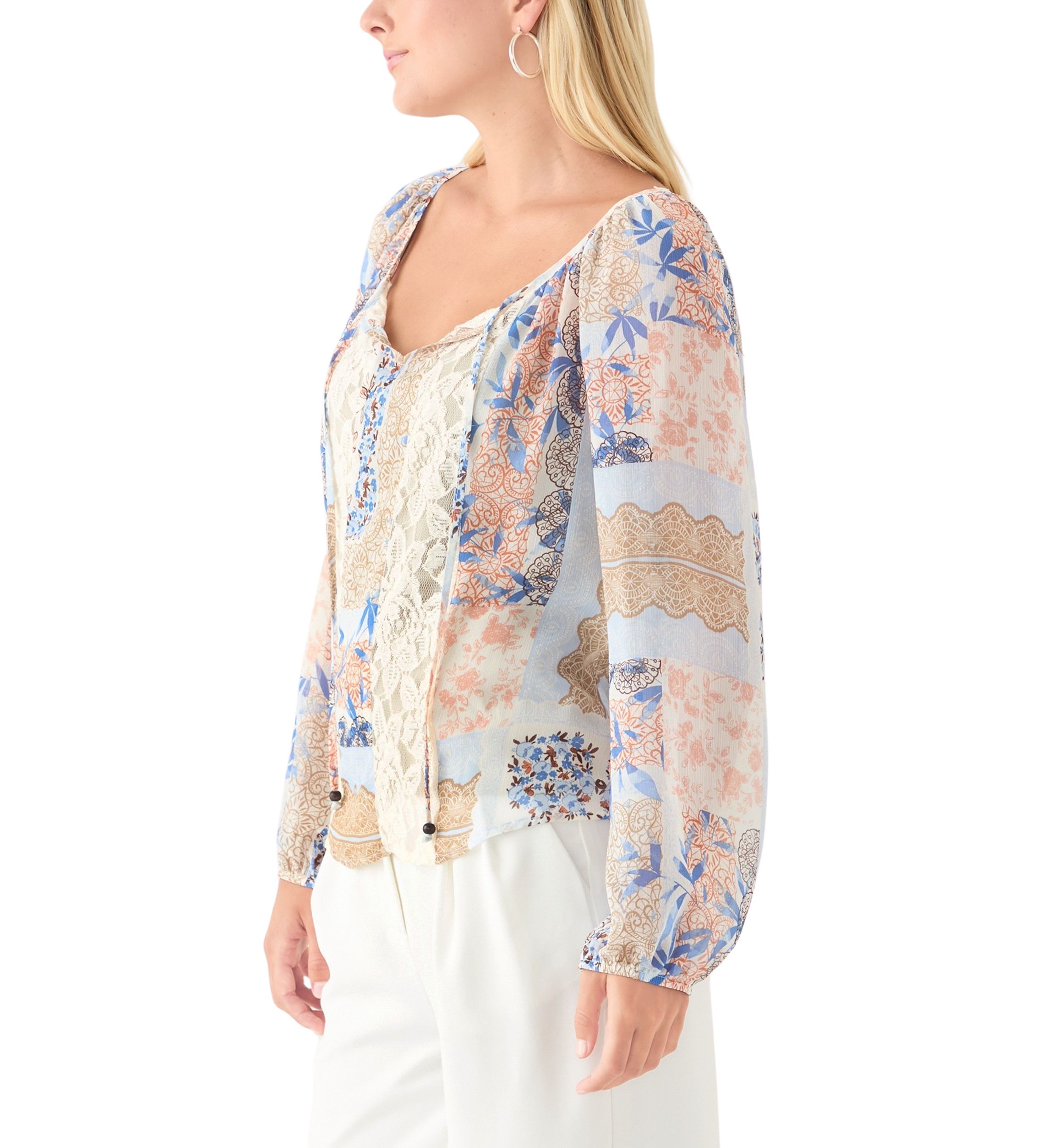 Womens Floral Print Peasant Top