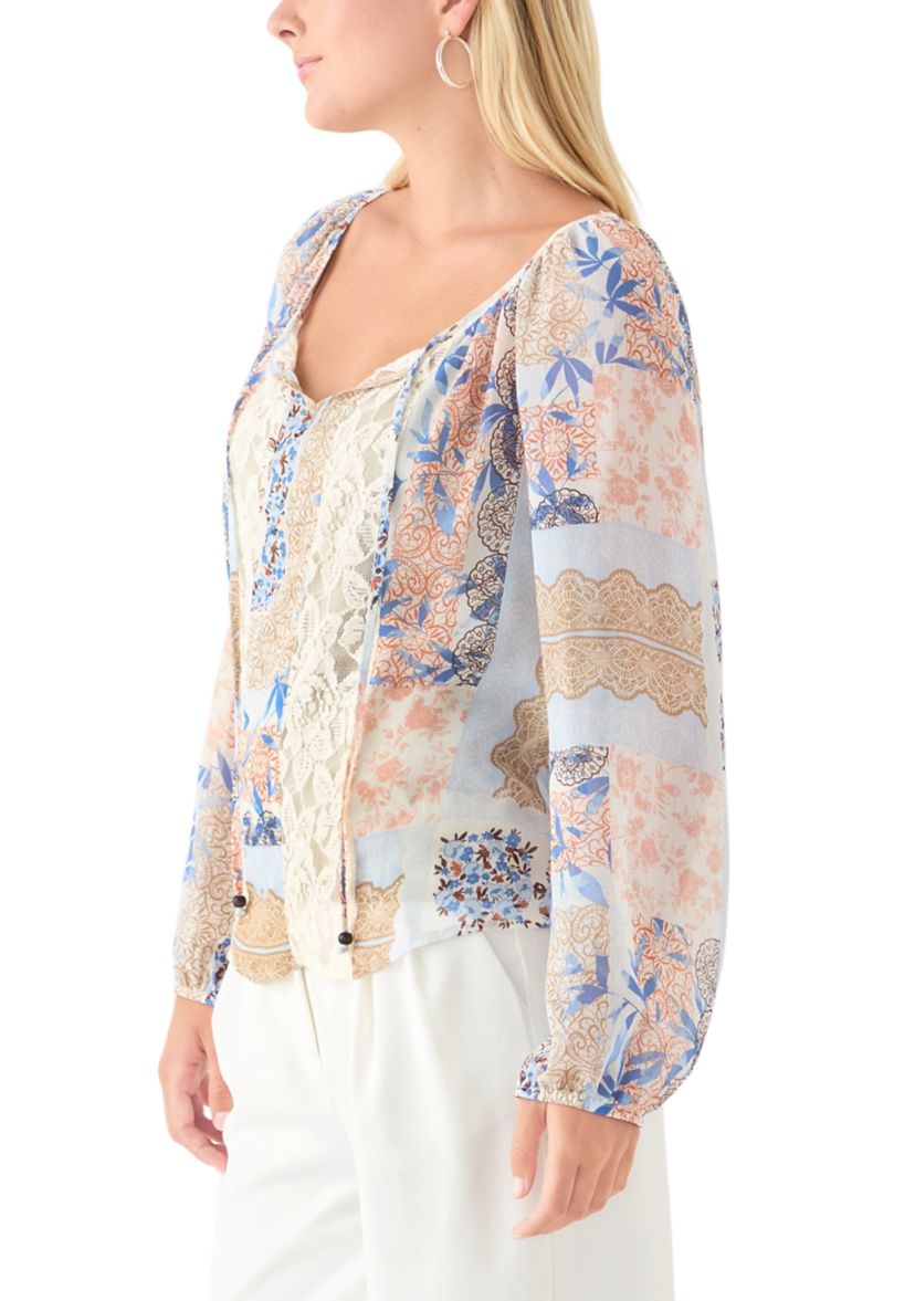 Juniors Floral Print Peasant Top