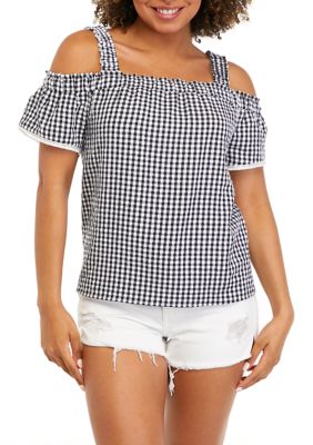 Juniors' Off-The-Shoulder Gingham Top