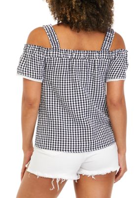 Juniors' Off-The-Shoulder Gingham Top