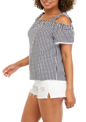 Juniors' Off-The-Shoulder Gingham Top