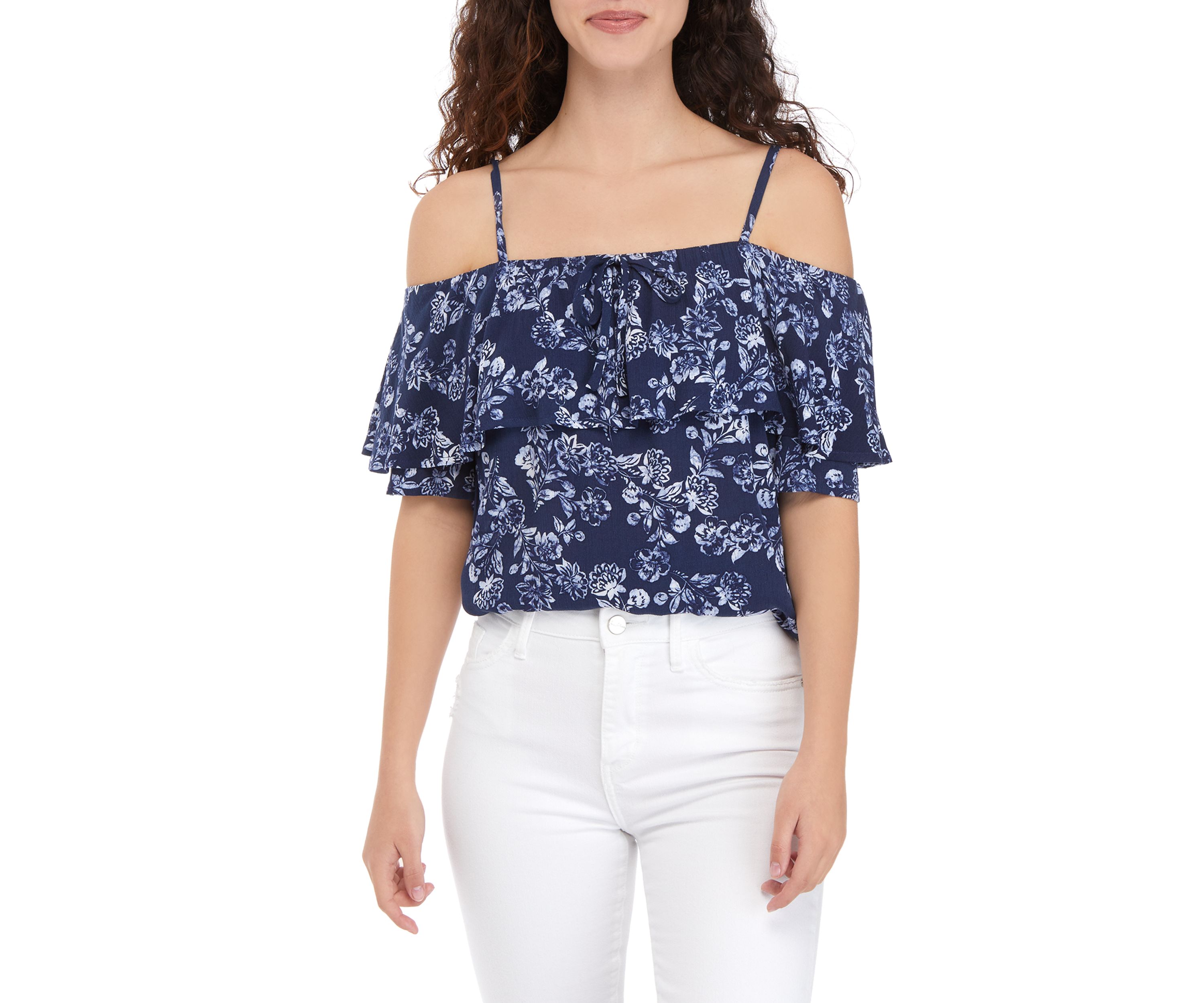 Juniors Short Sleeve Off the Shoulder Tie Band Bottom Top 
