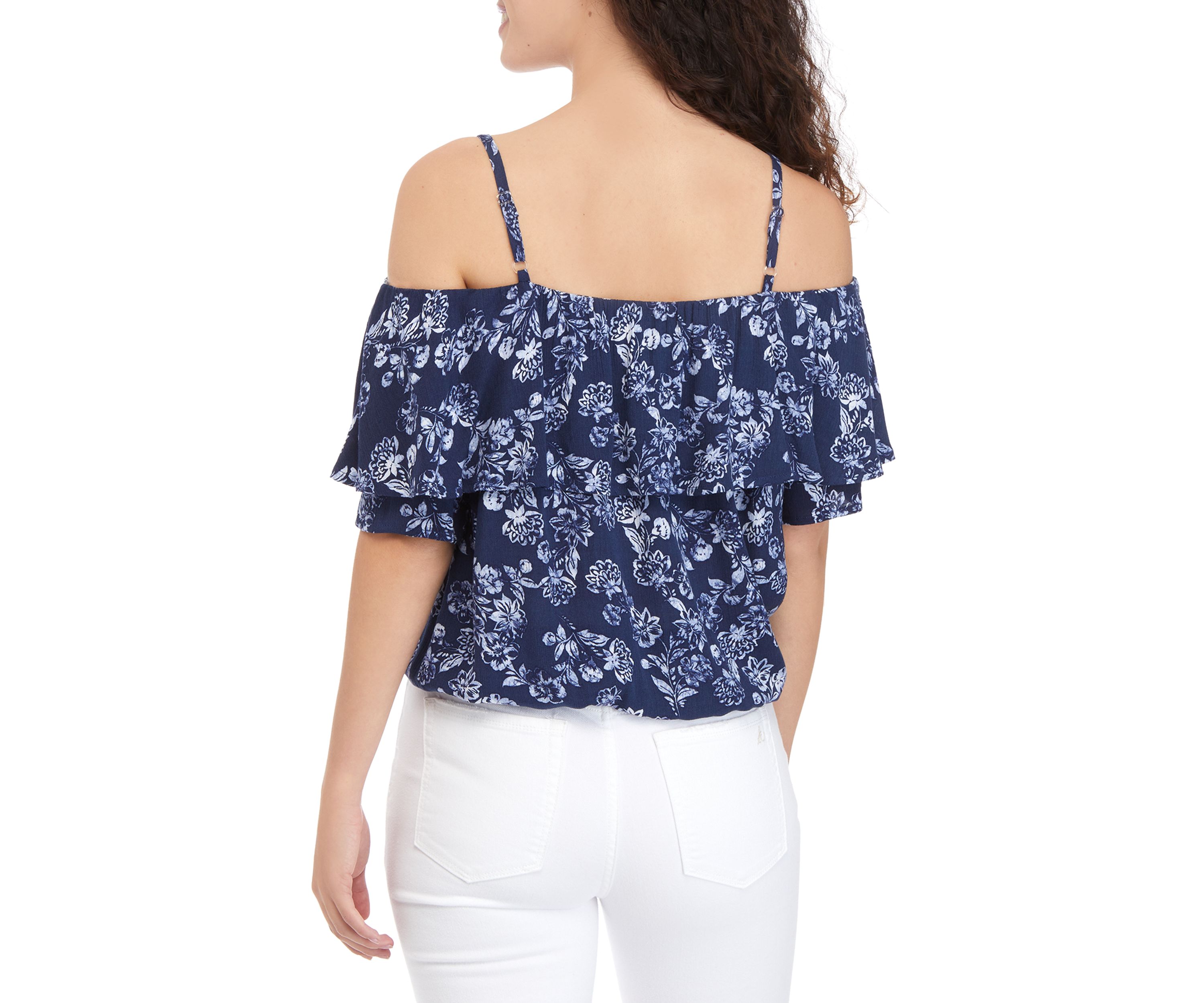 Juniors Short Sleeve Off the Shoulder Tie Band Bottom Top 