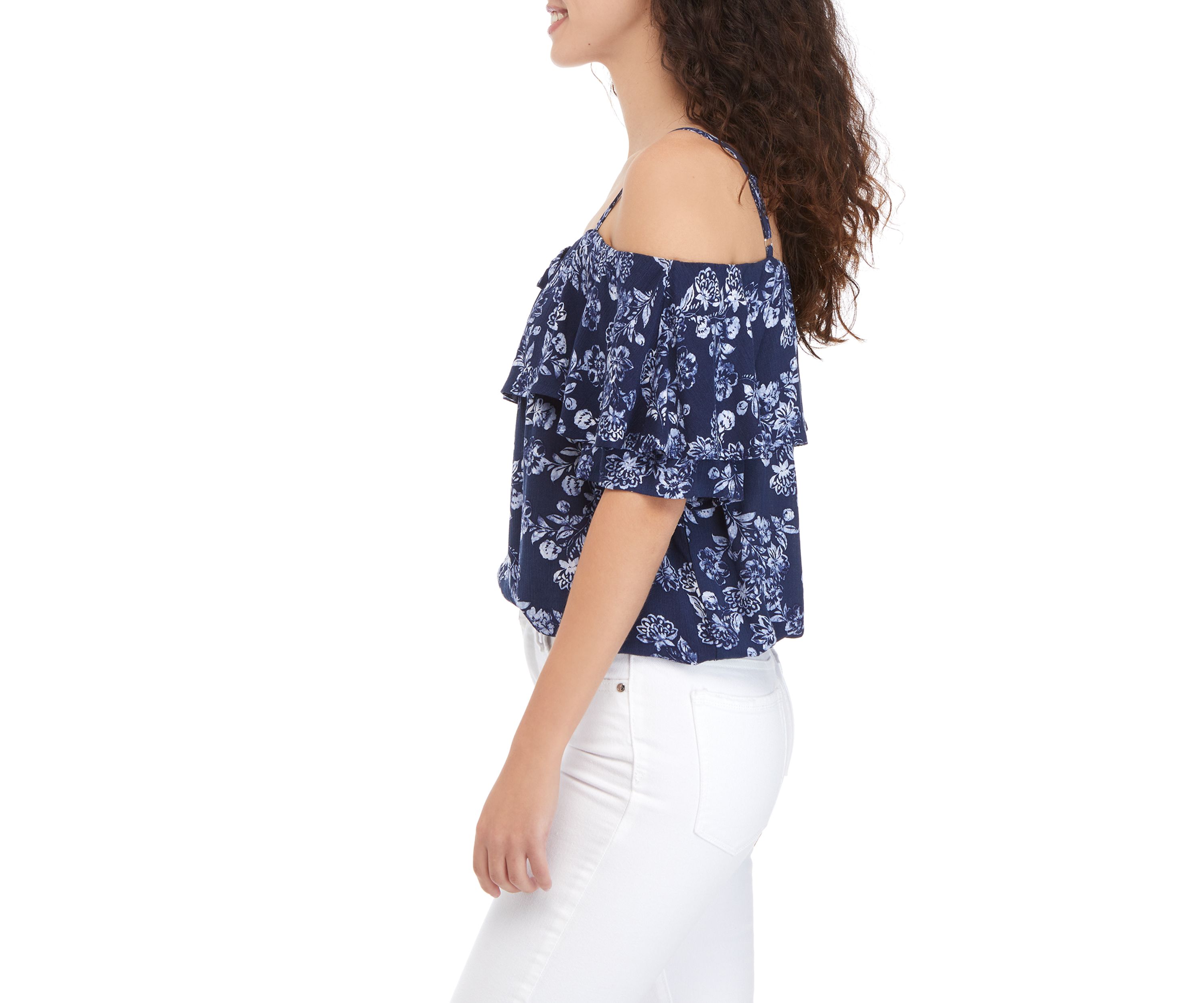 Juniors Short Sleeve Off the Shoulder Tie Band Bottom Top 