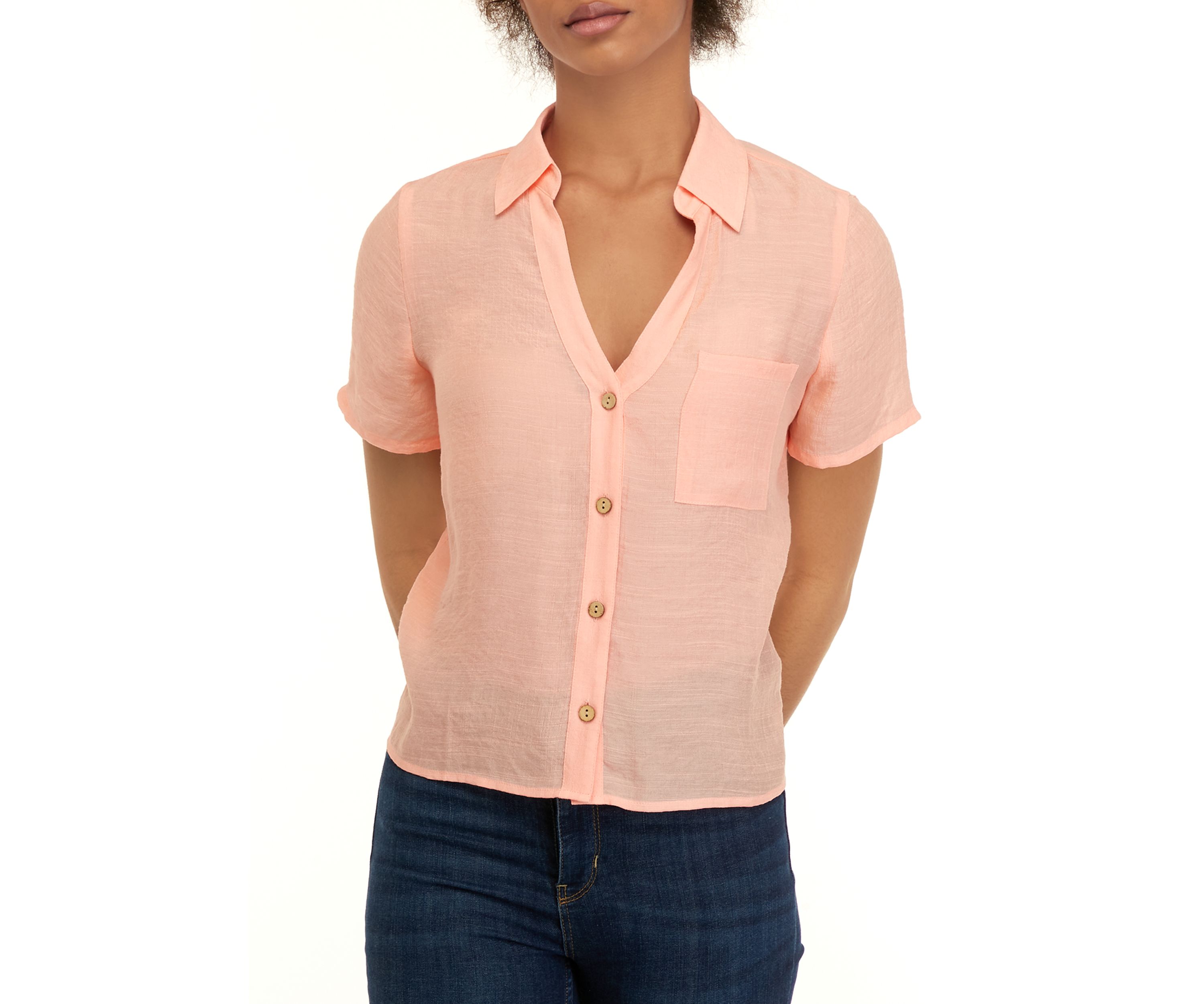 Juniors Short Sleeve Solid Cropped Shirt
