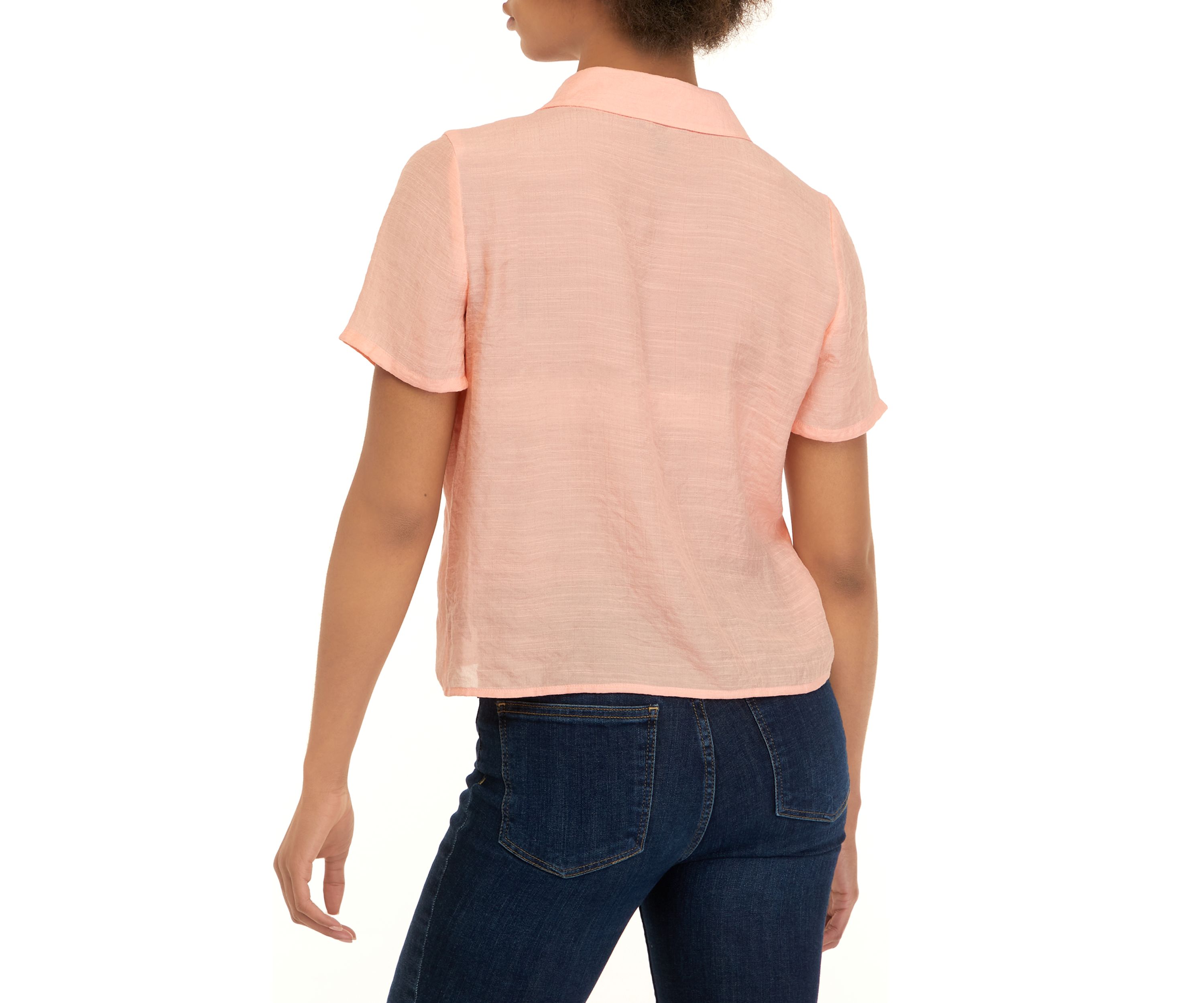 Juniors Short Sleeve Solid Cropped Shirt