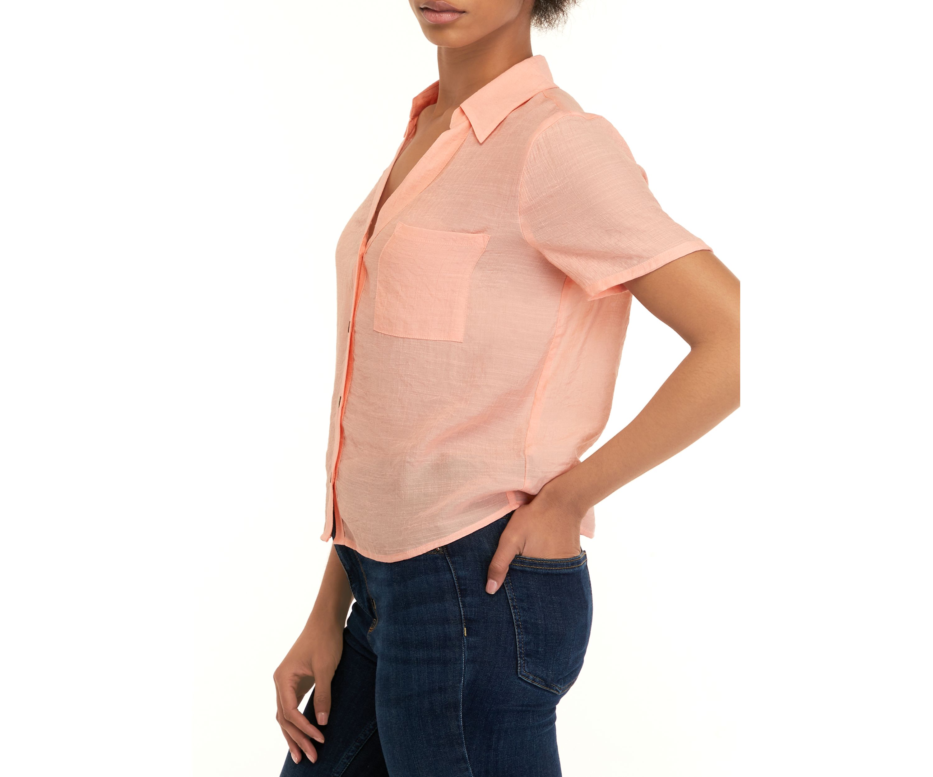Juniors Short Sleeve Solid Cropped Shirt