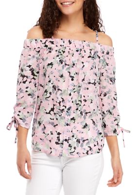 Juniors' Button Front Off-Shoulder Top