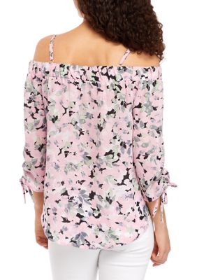 Juniors' Button Front Off-Shoulder Top