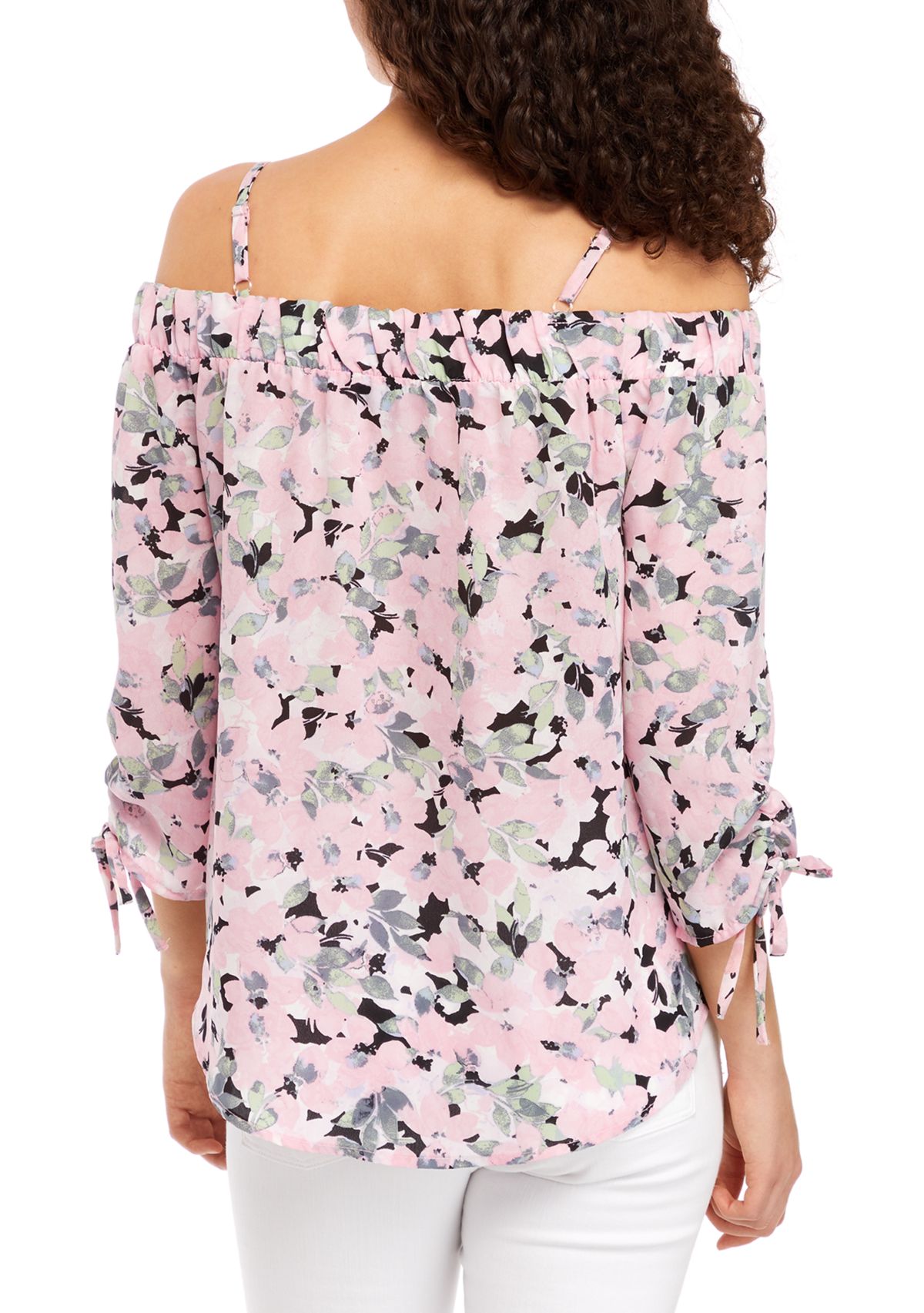 Juniors Button Front Off-Shoulder Top