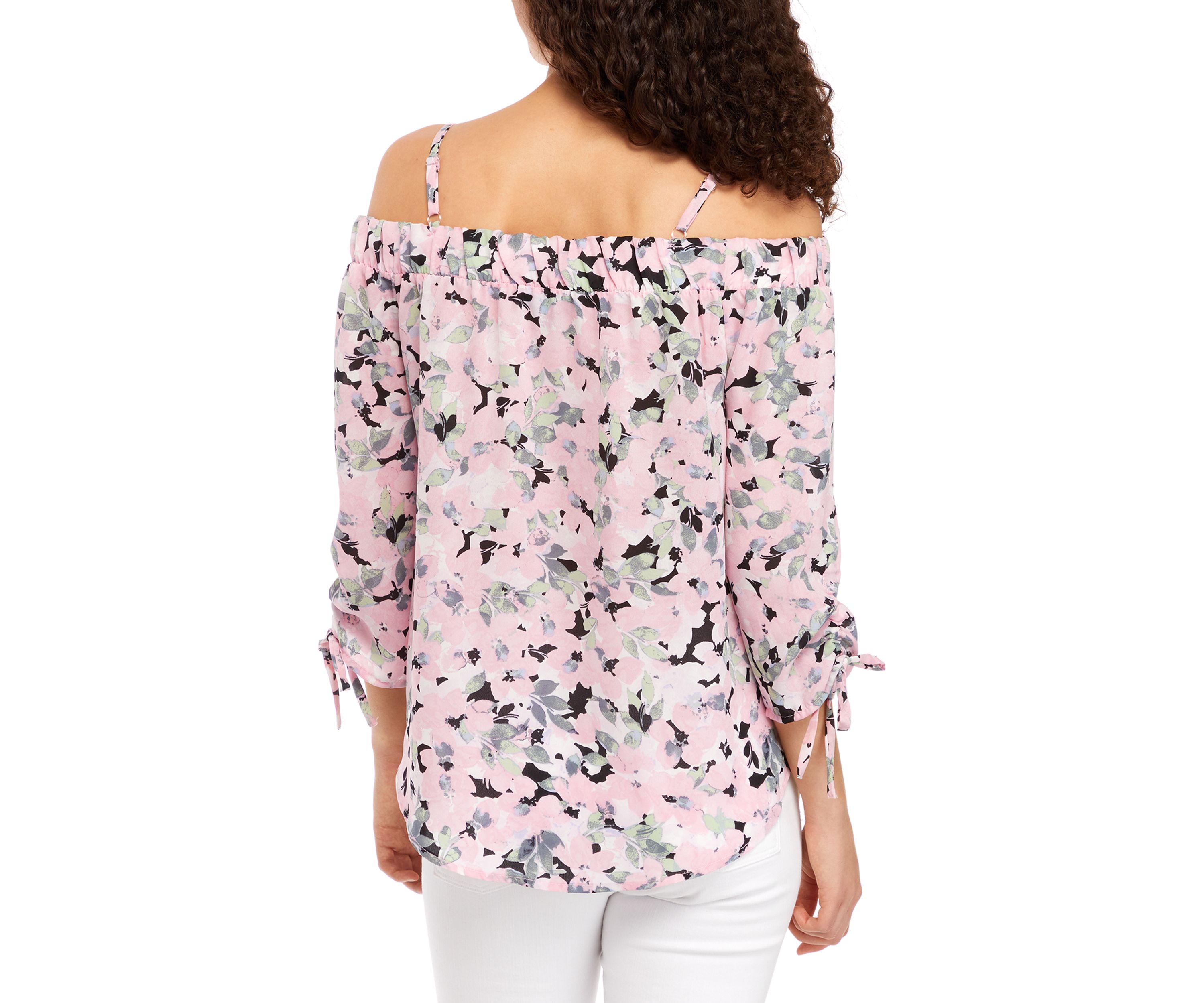 Juniors Button Front Off-Shoulder Top