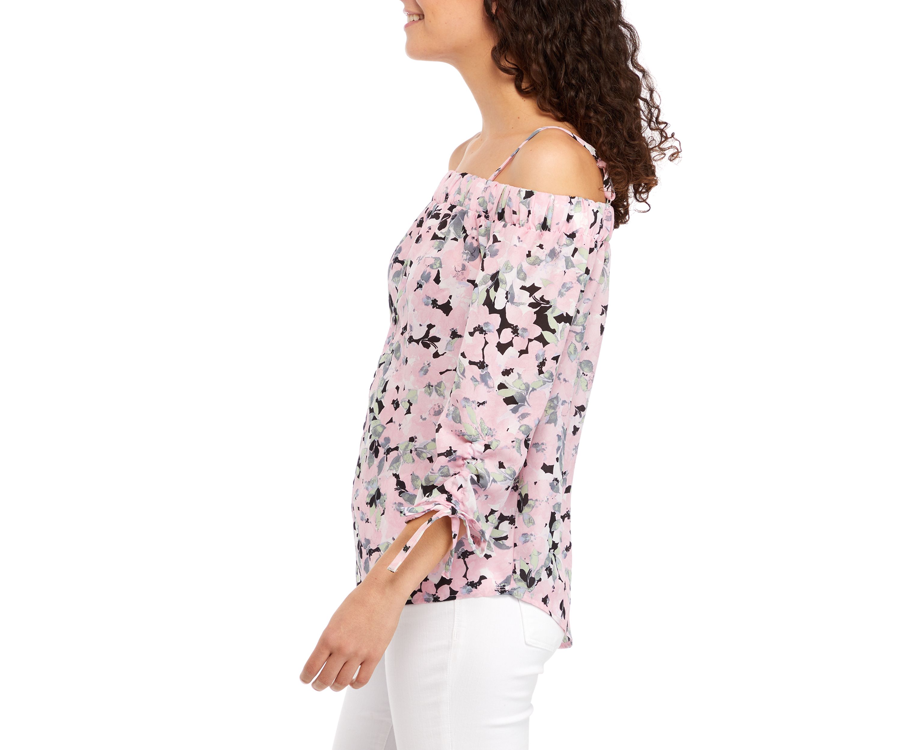 Juniors Button Front Off-Shoulder Top
