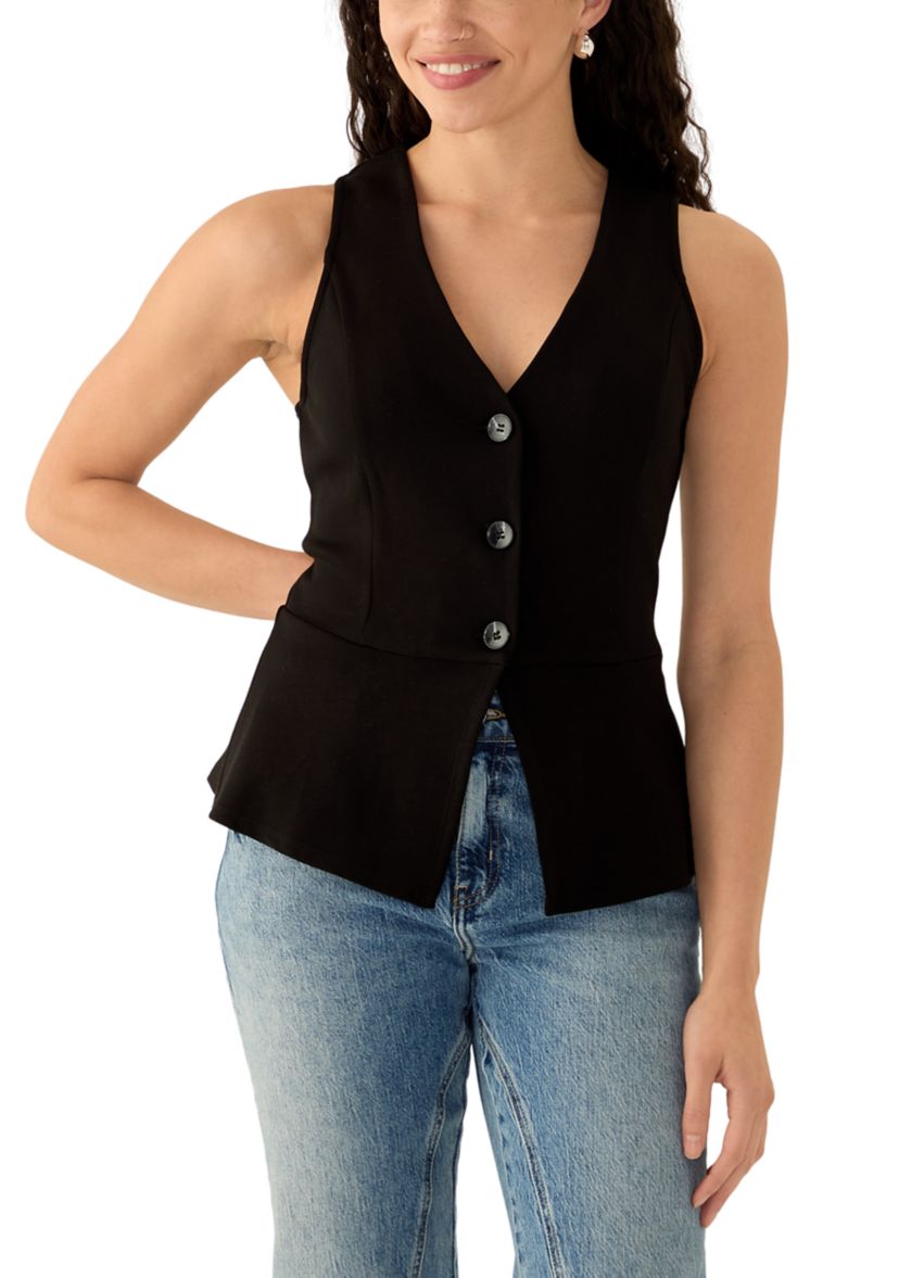 Womens Peplum Button Front Vest