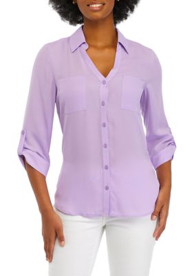 Juniors' Solid Portofino Button Down Top