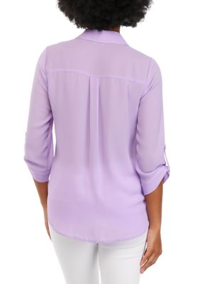 Juniors' Solid Portofino Button Down Top