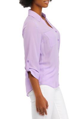 Juniors' Solid Portofino Button Down Top