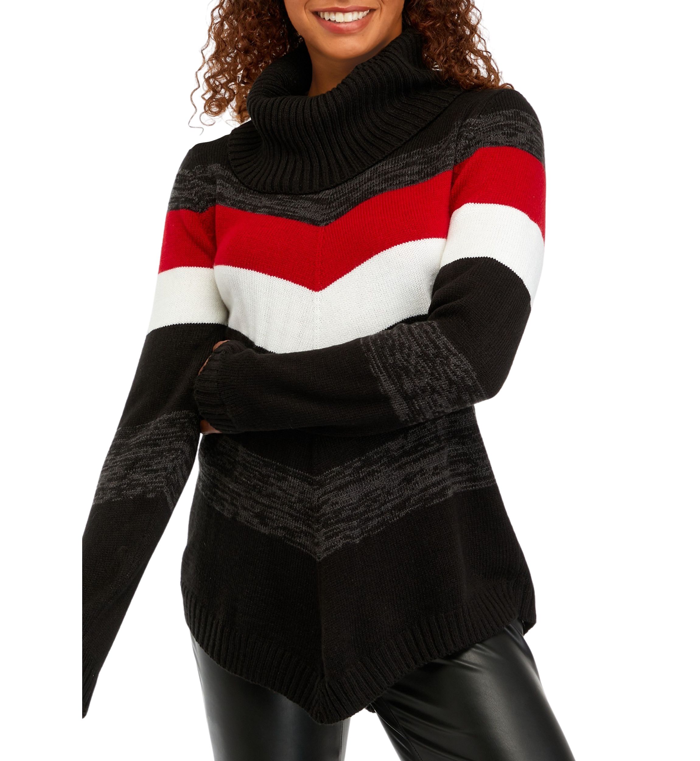 Juniors Cowl Neck Chevron Sweater