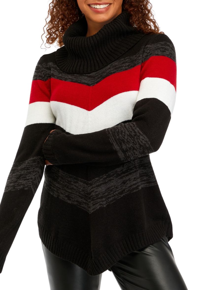 Juniors Cowl Neck Chevron Sweater