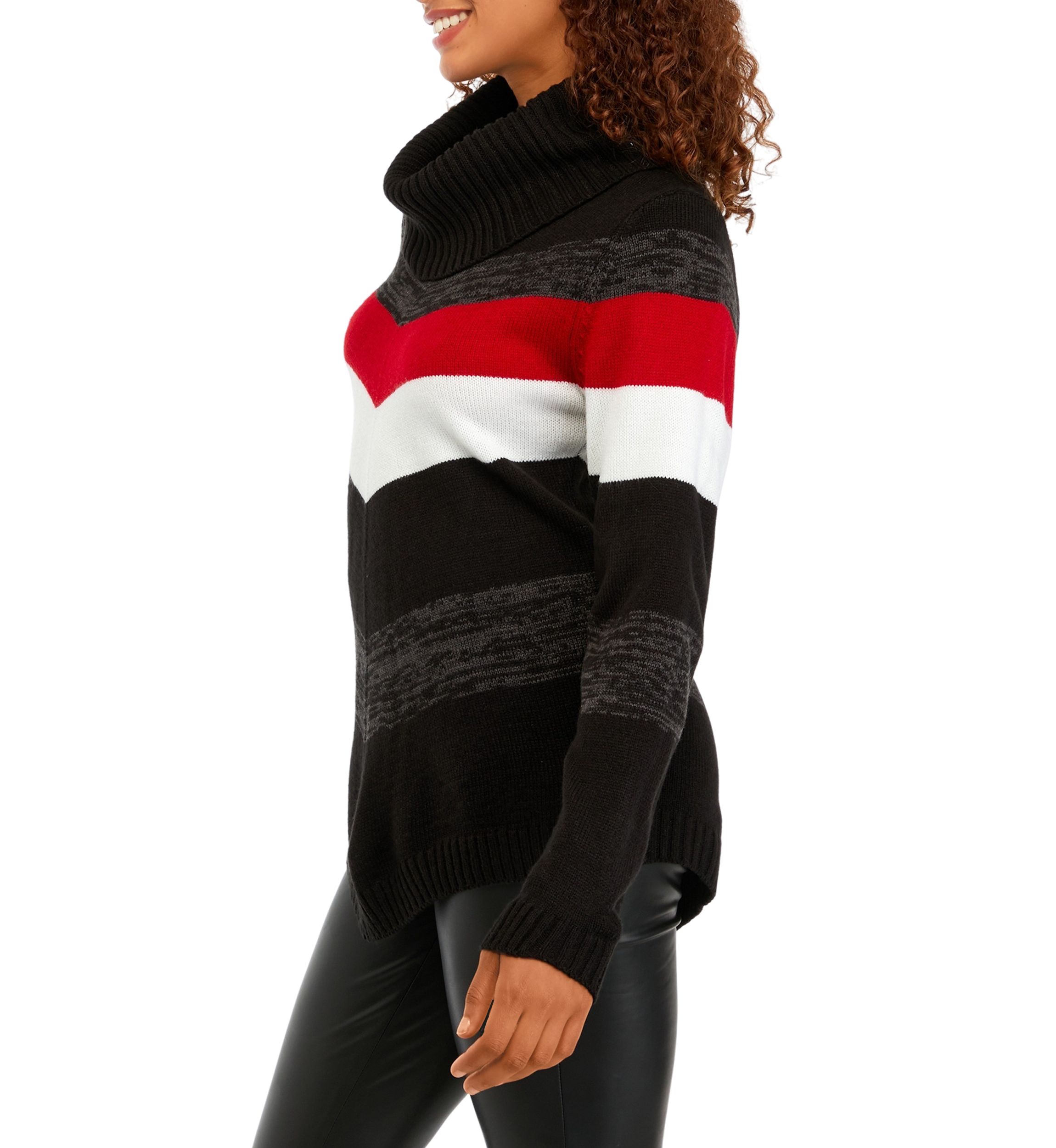 Juniors Cowl Neck Chevron Sweater