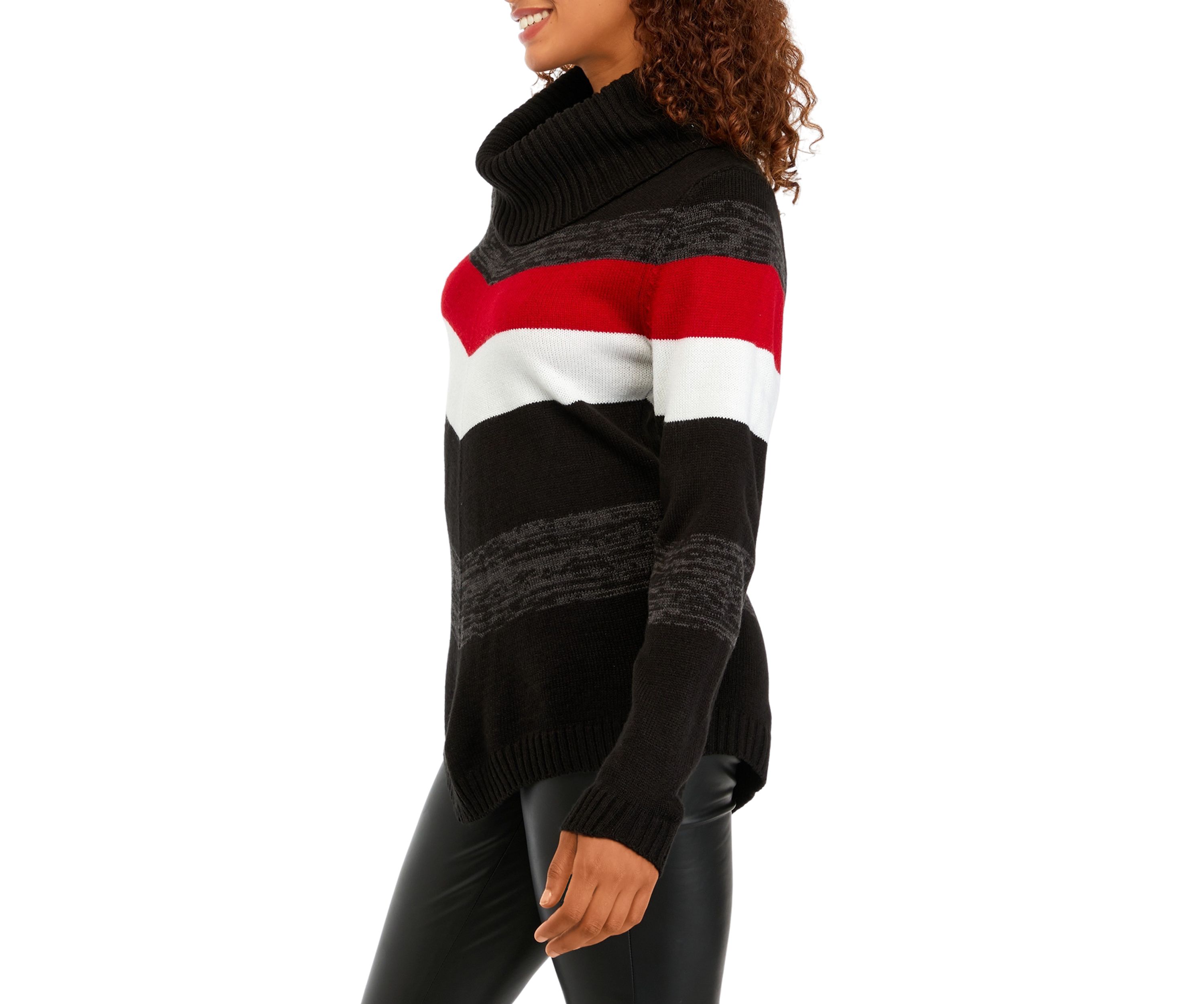 Juniors Cowl Neck Chevron Sweater