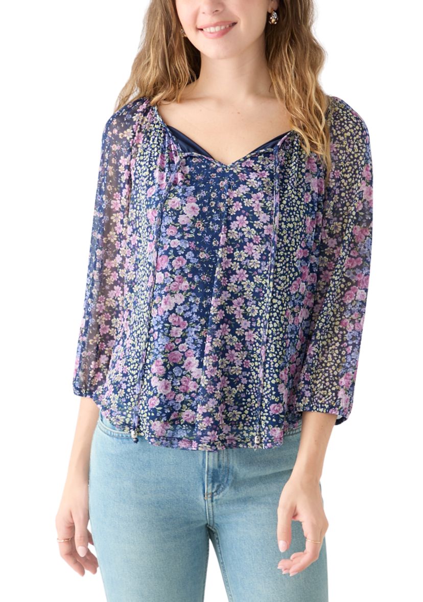 Juniors Mesh Printed Peasant Blouse