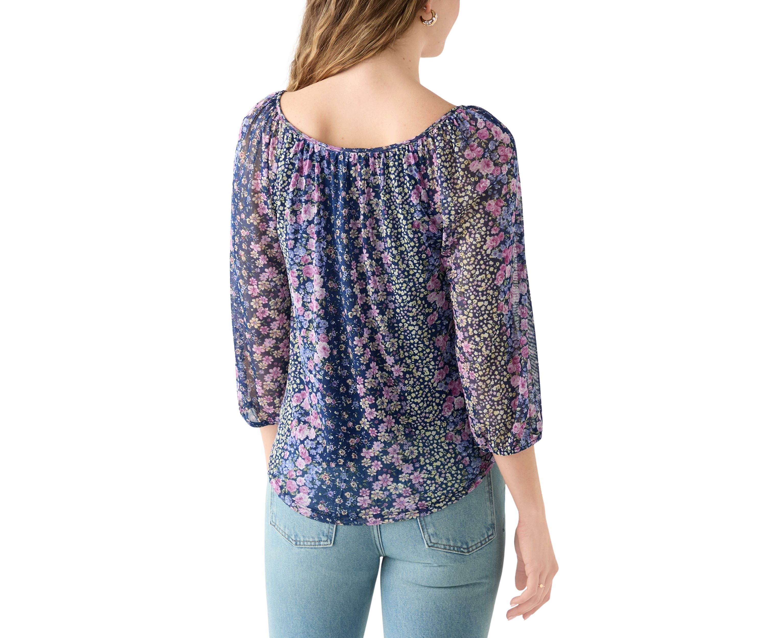 Juniors Mesh Printed Peasant Blouse