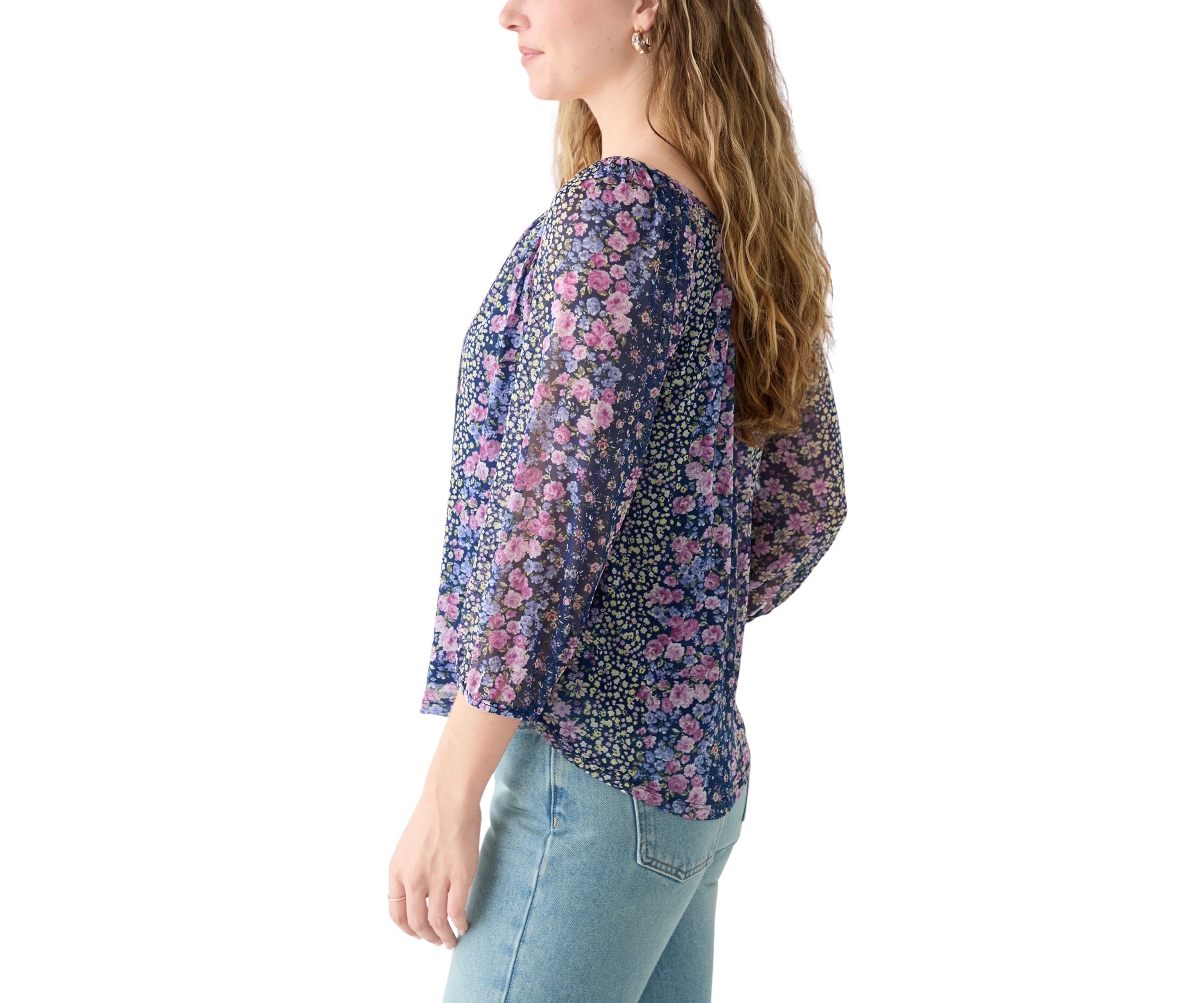Juniors Mesh Printed Peasant Blouse
