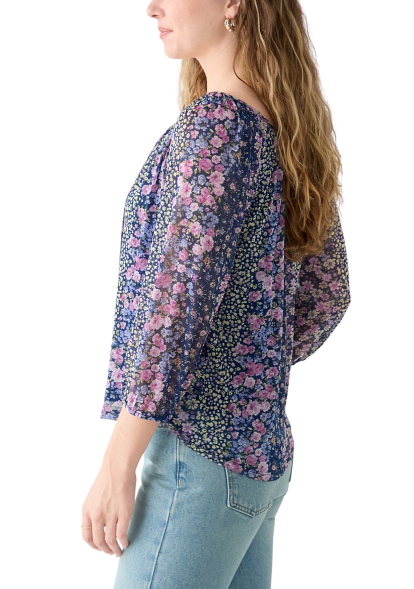 Juniors Mesh Printed Peasant Blouse
