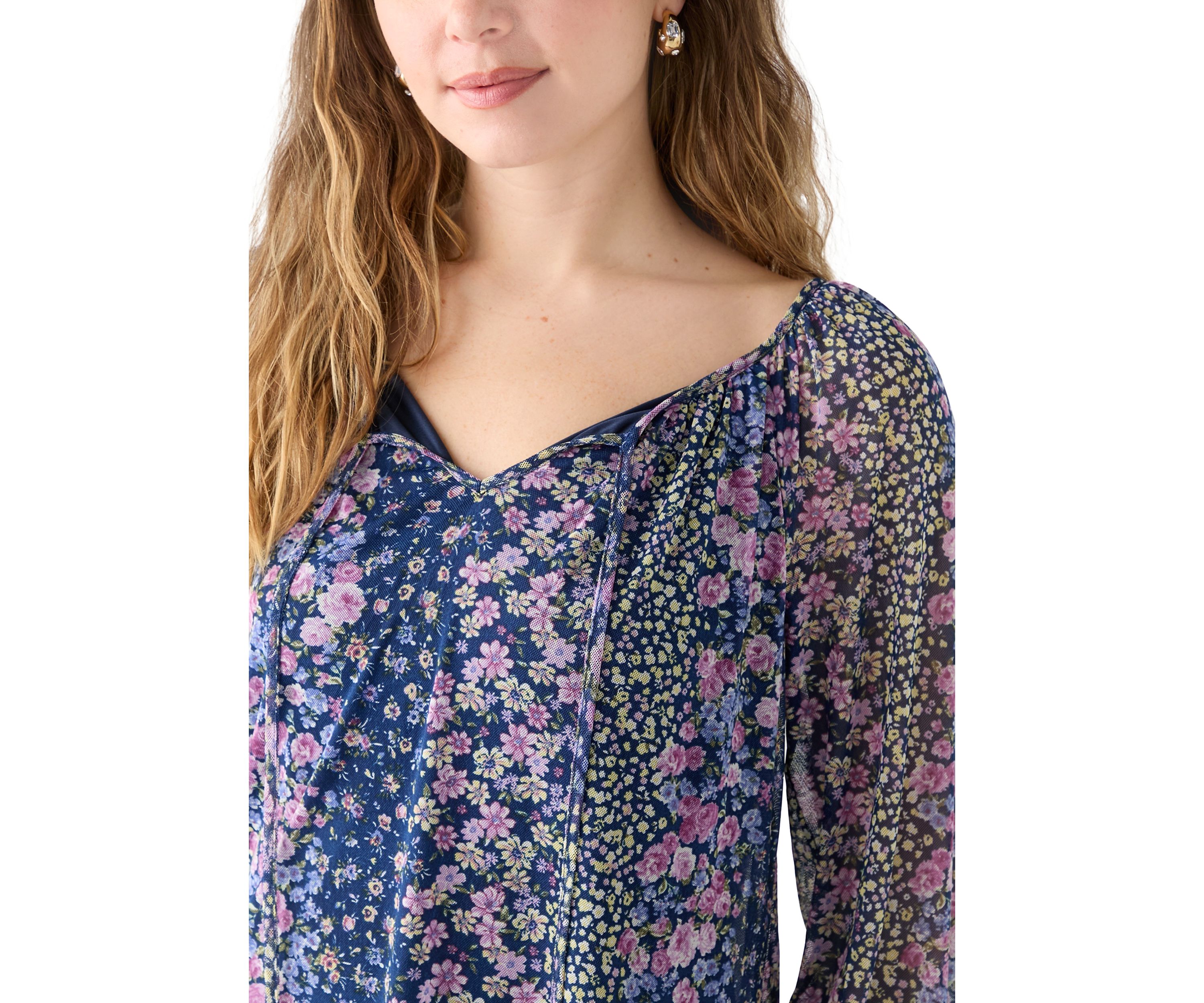 Juniors Mesh Printed Peasant Blouse