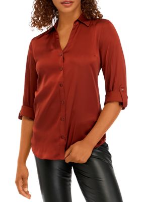 Juniors' Solid Satin Portofino Top