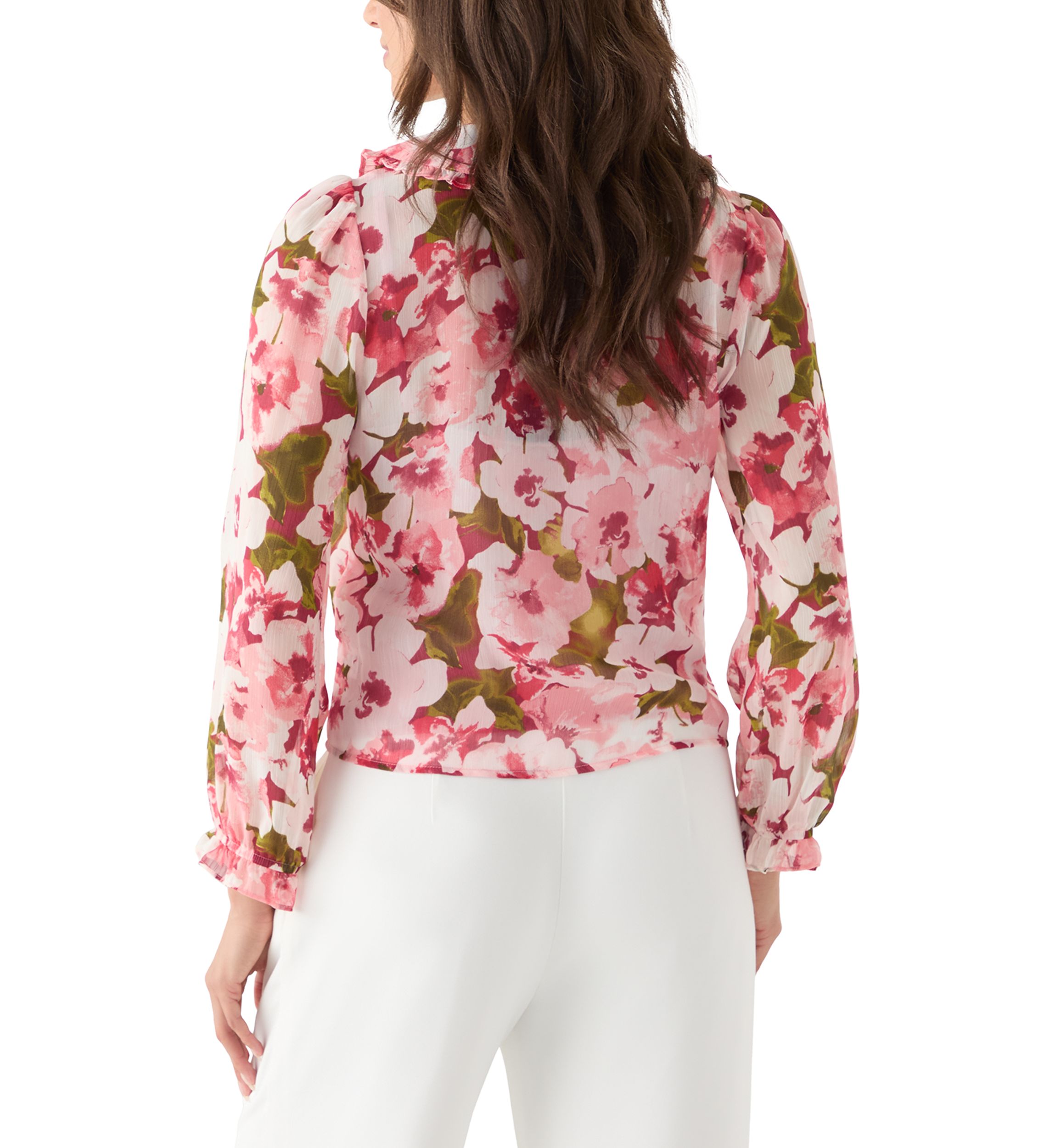 Womens Printed Button-Front Floral Blouse