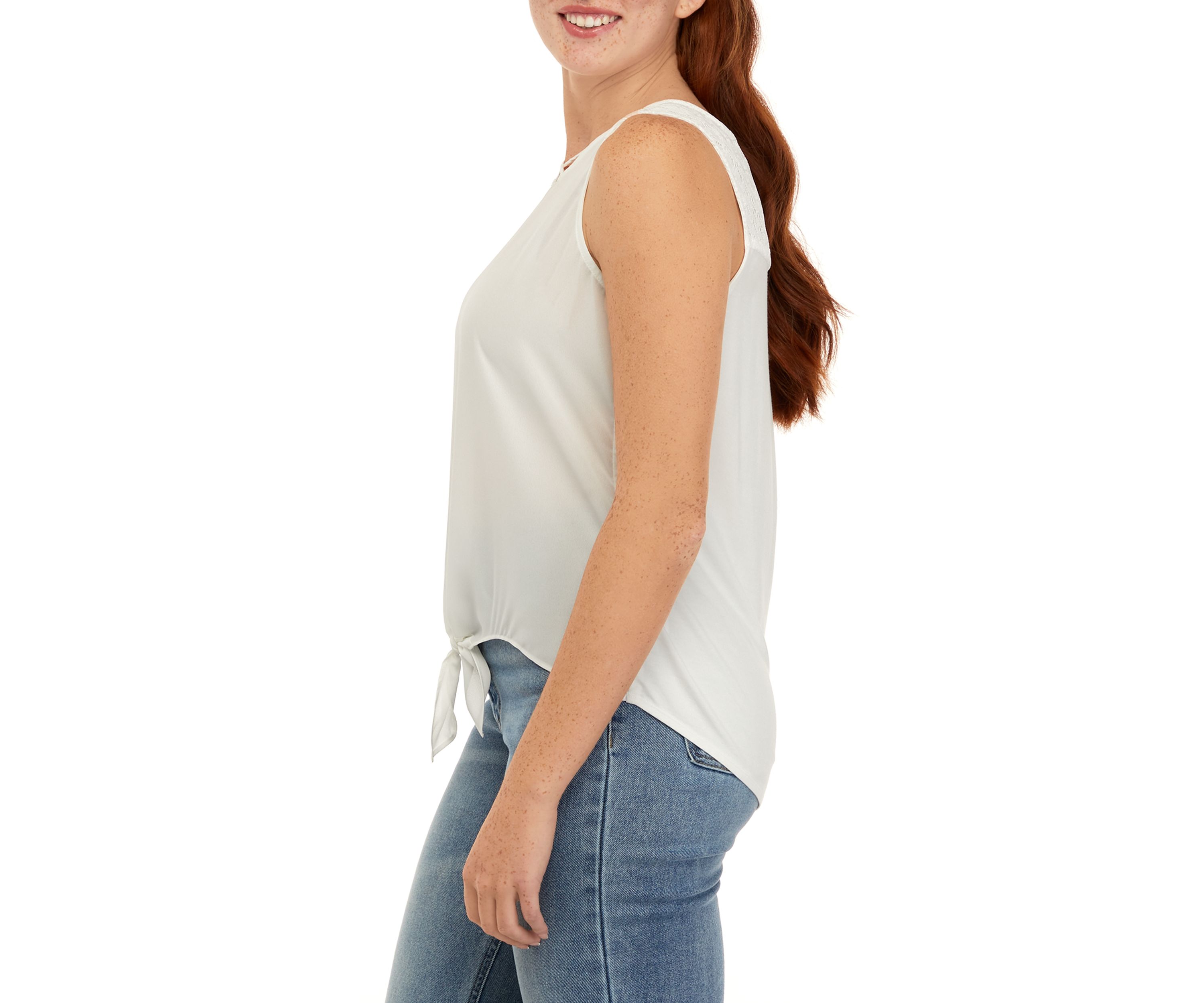 Juniors Sleeveless Cross Front Tie Shirt