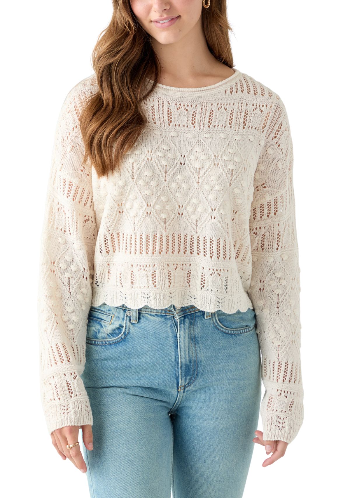 Womens Long Sleeve Crochet Sweater