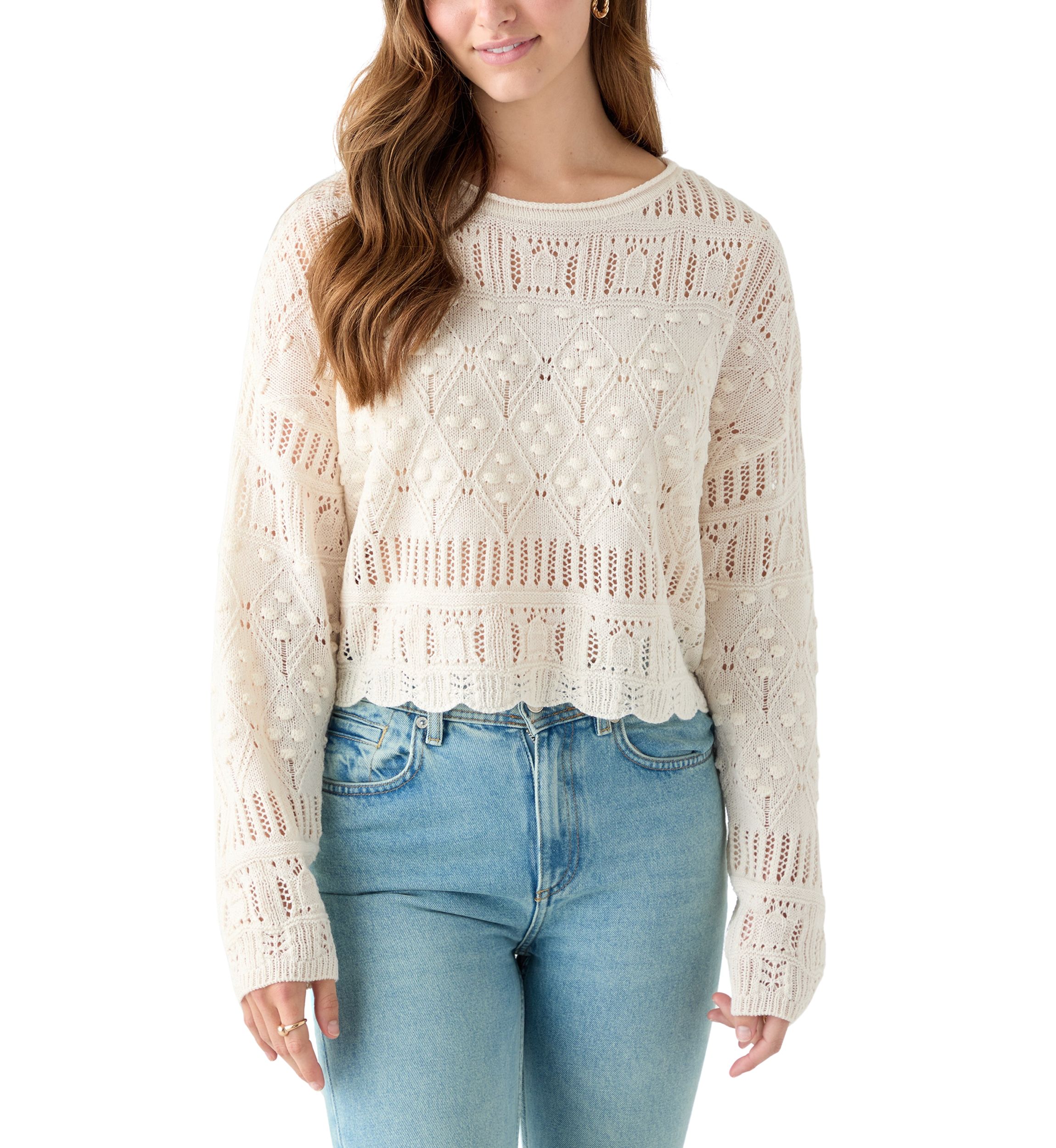 Womens Long Sleeve Crochet Sweater