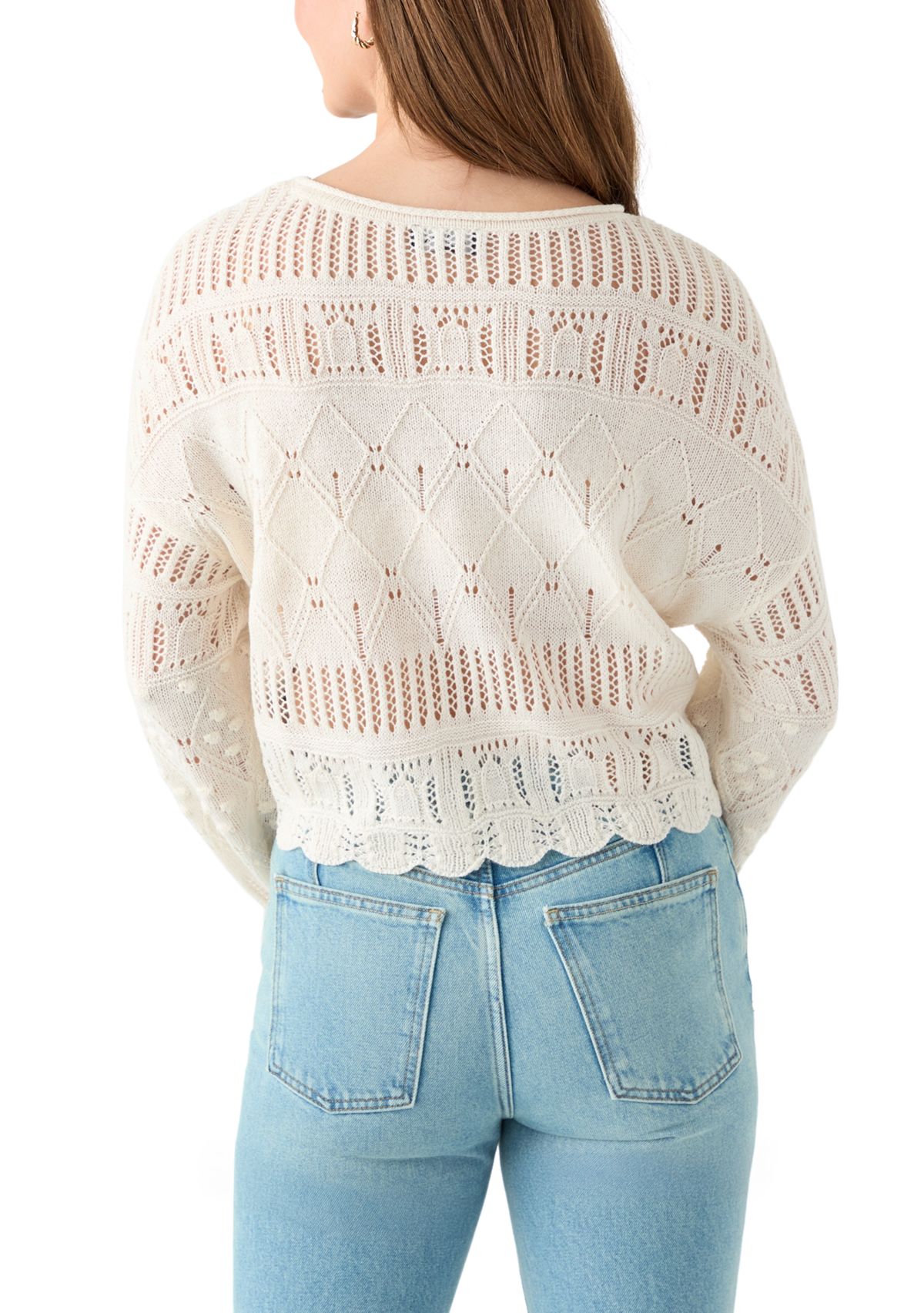 Womens Long Sleeve Crochet Sweater