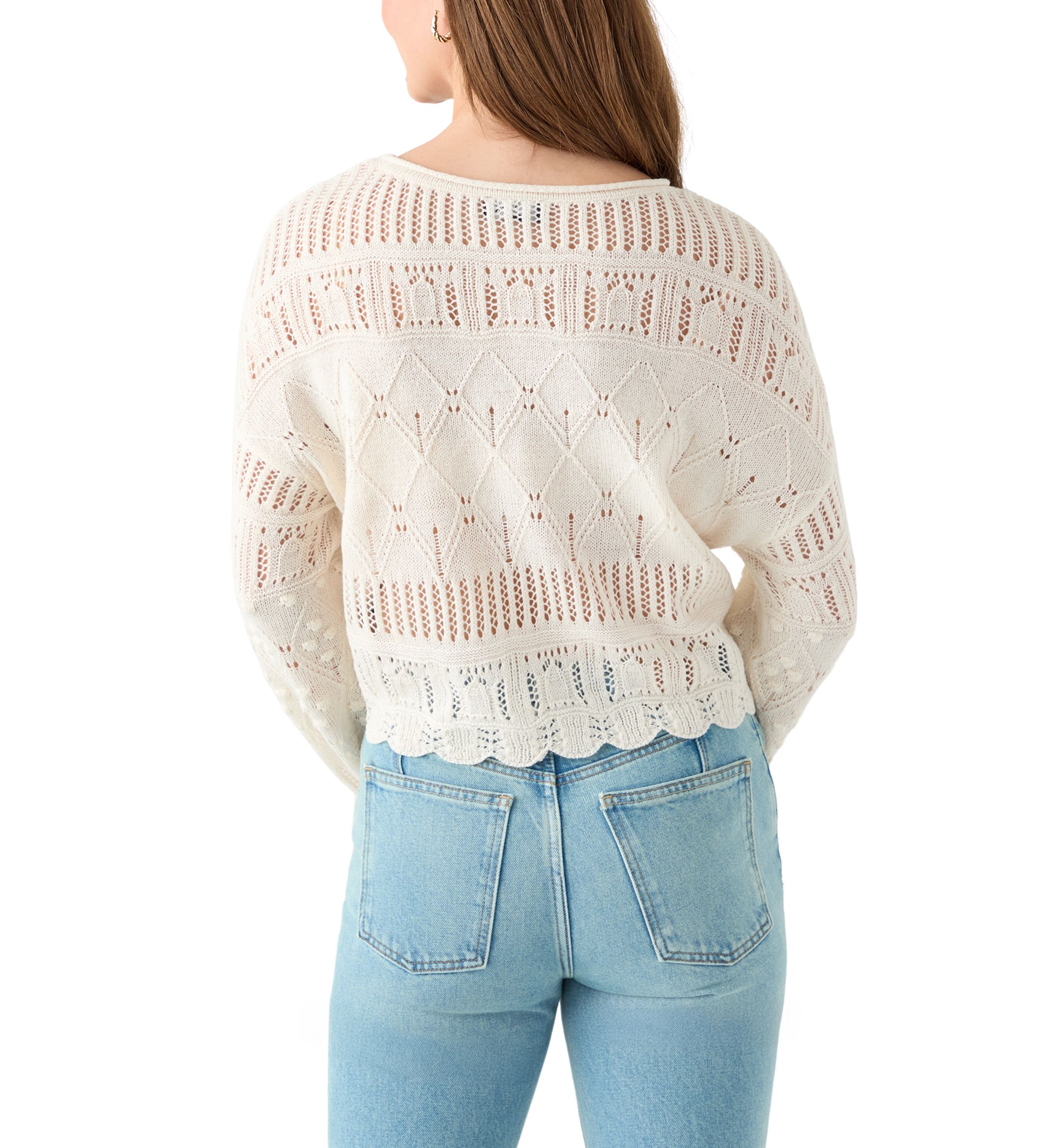Womens Long Sleeve Crochet Sweater
