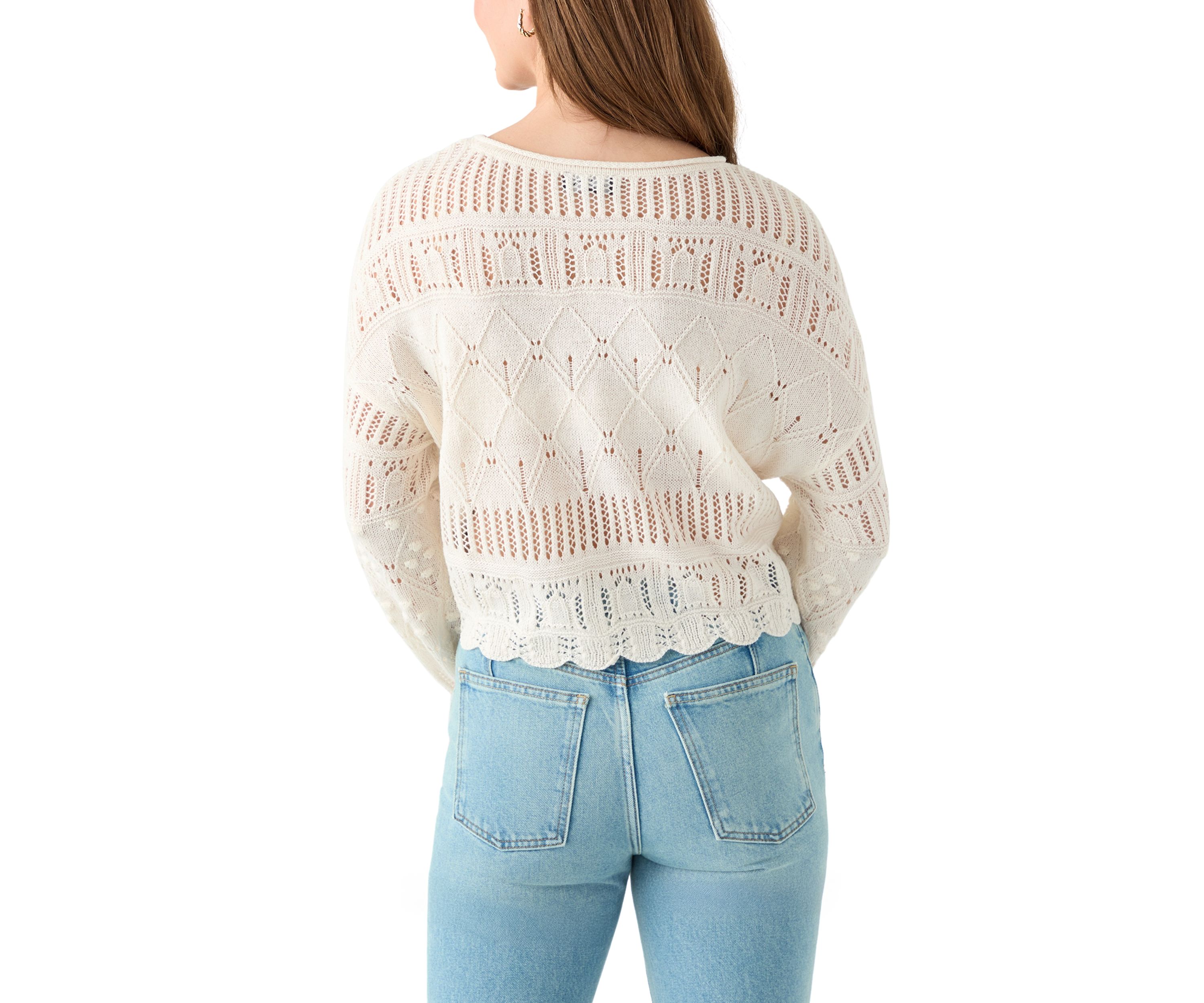 Womens Long Sleeve Crochet Sweater