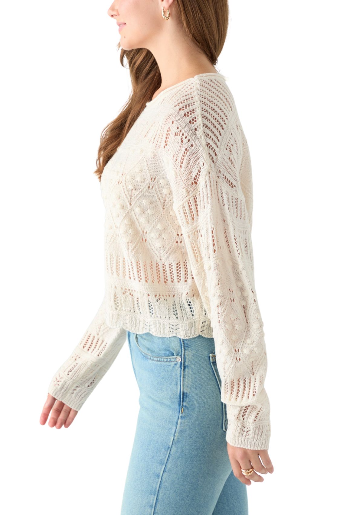 Womens Long Sleeve Crochet Sweater