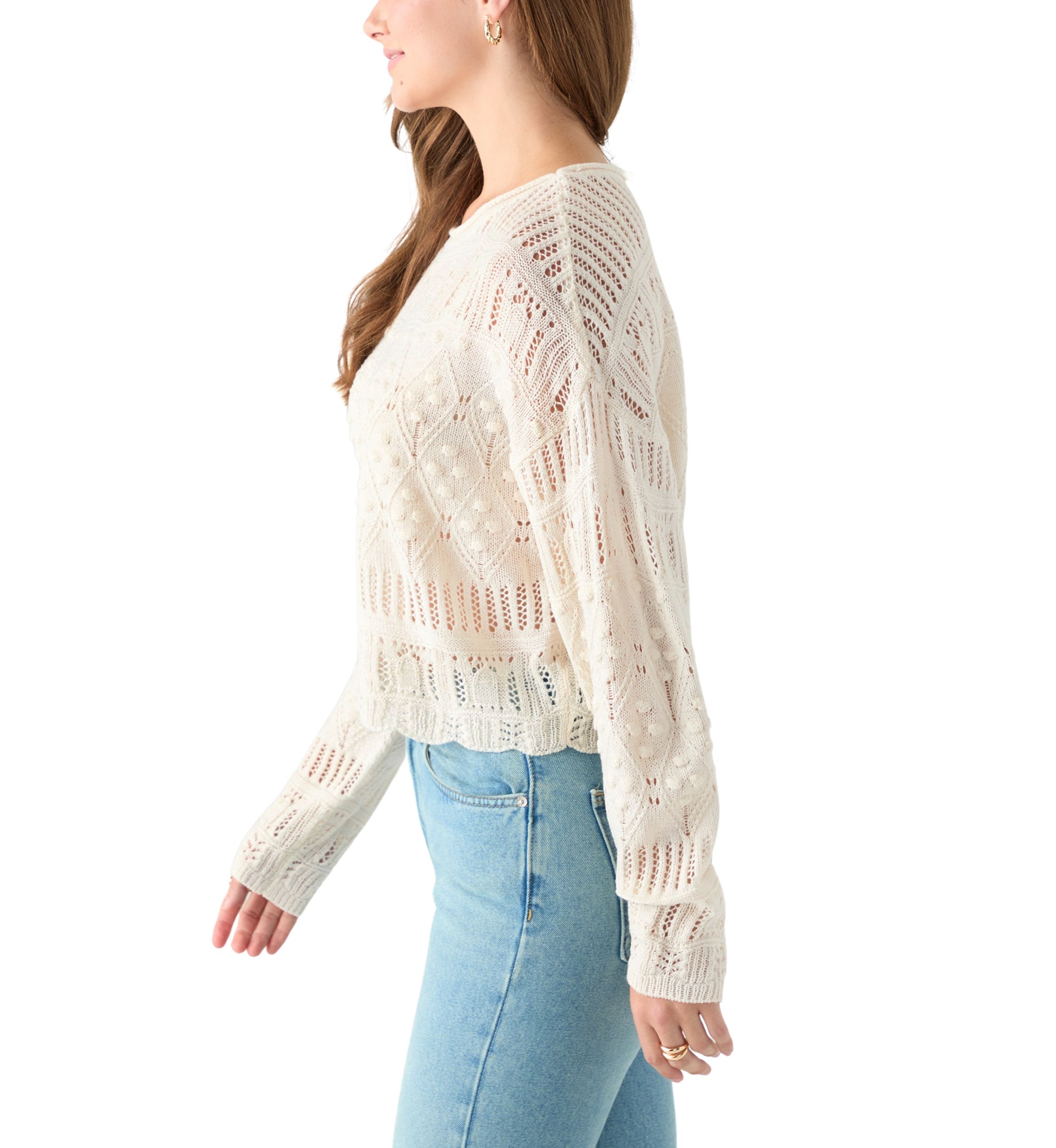 Womens Long Sleeve Crochet Sweater