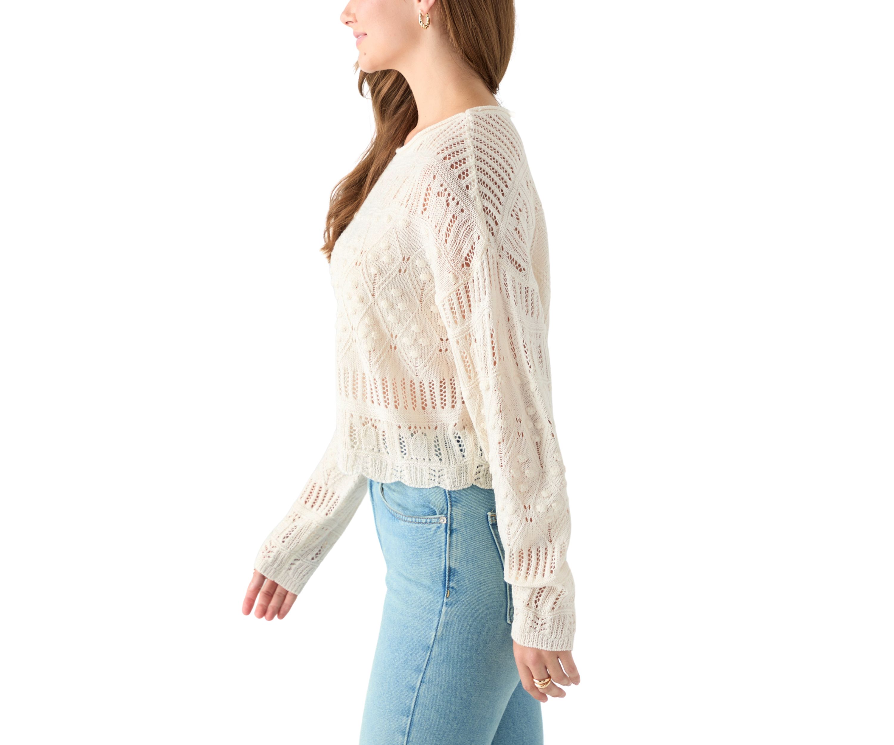 Womens Long Sleeve Crochet Sweater