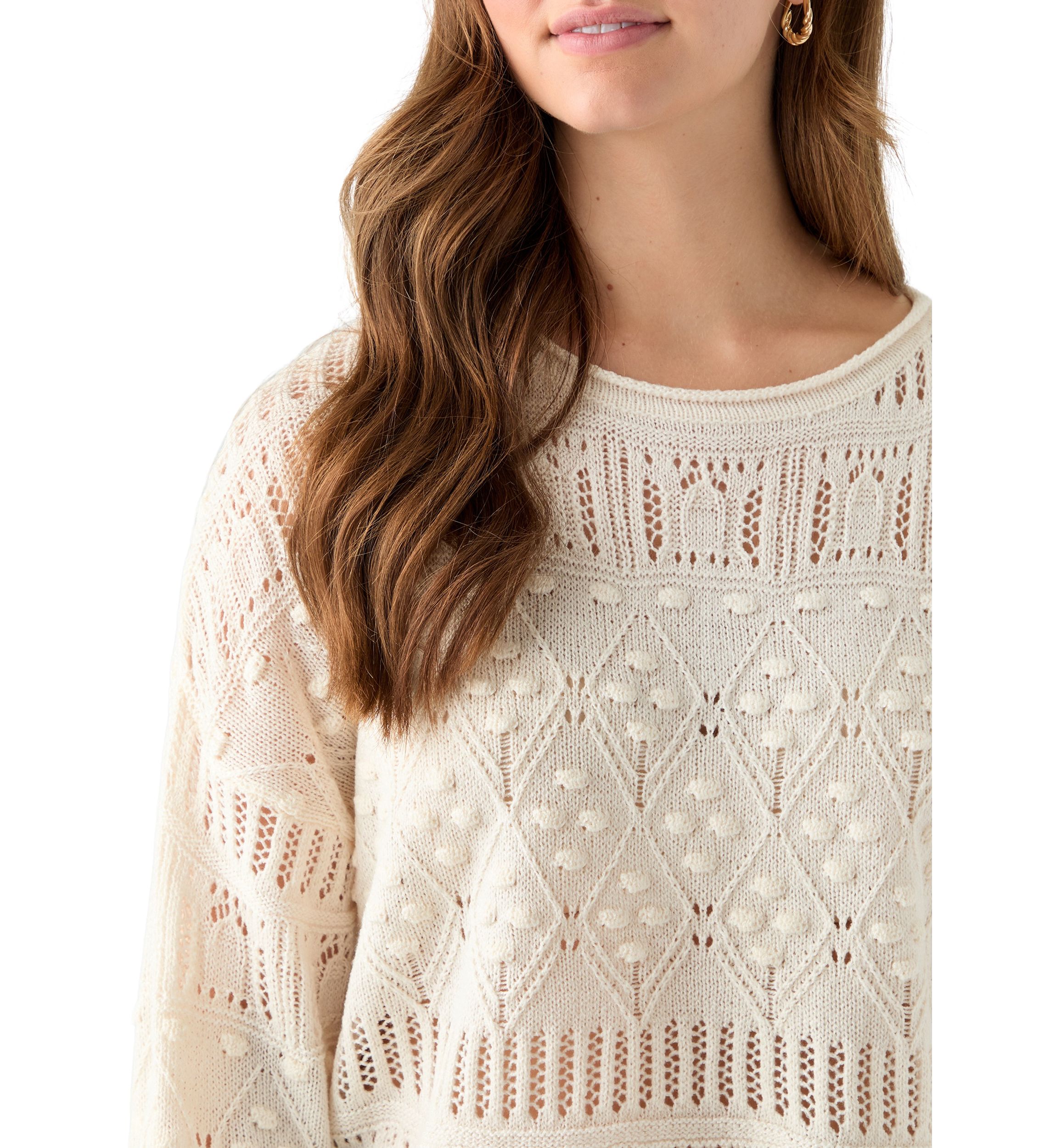 Womens Long Sleeve Crochet Sweater