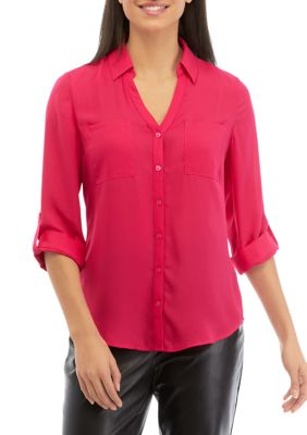 Juniors' Long Sleeve Button Down Portofino Top