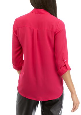 Juniors' Long Sleeve Button Down Portofino Top