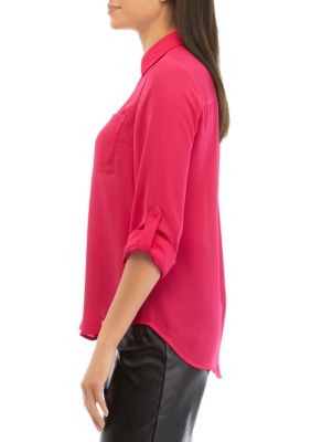 Juniors' Long Sleeve Button Down Portofino Top