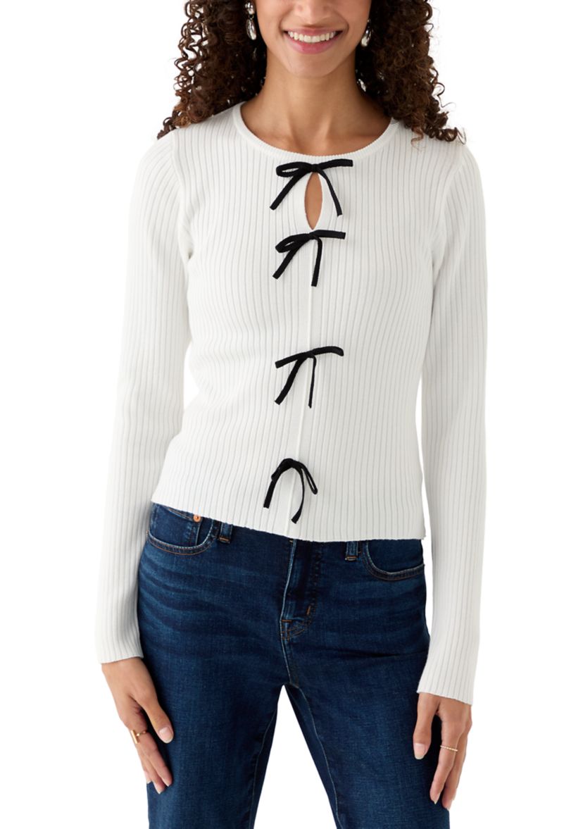 Womens Long Sleeve Bow Tied Knit Top