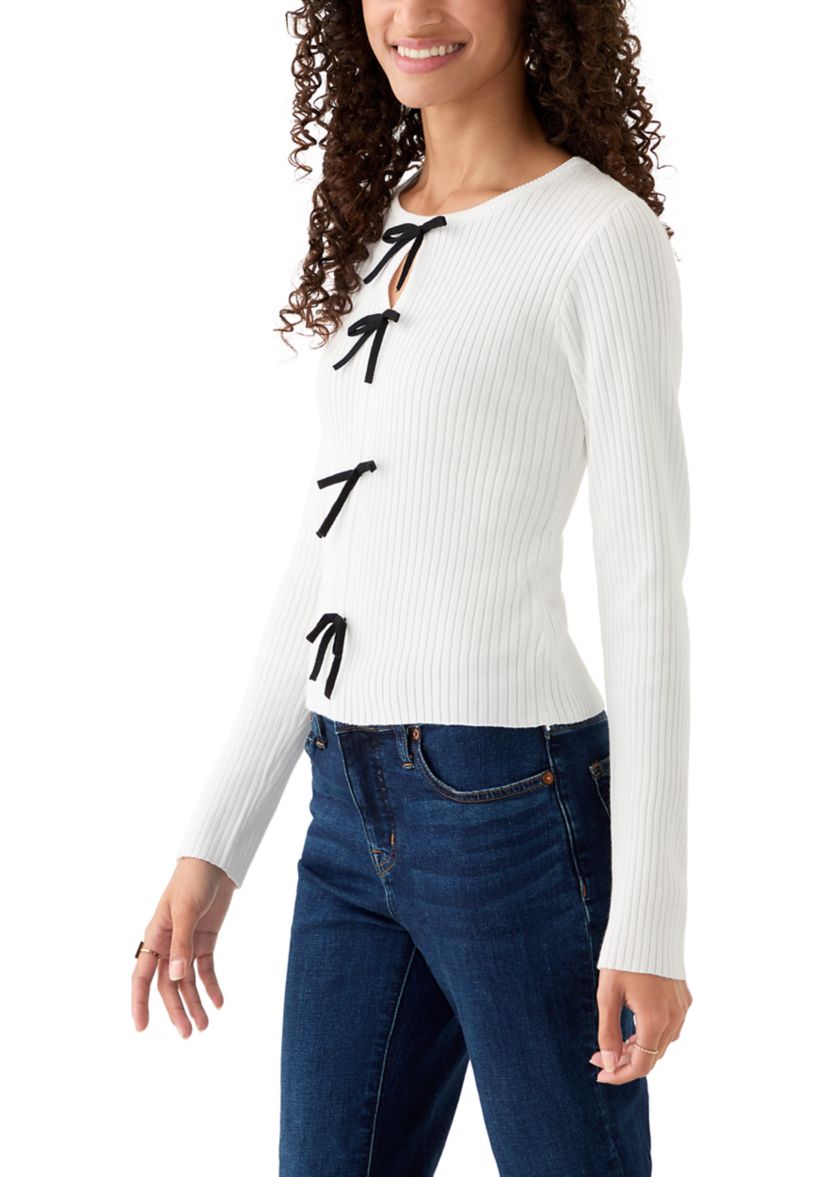 Womens Long Sleeve Bow Tied Knit Top