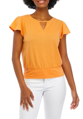 Juniors' Flutter Sleeve Keyhole Neck Top