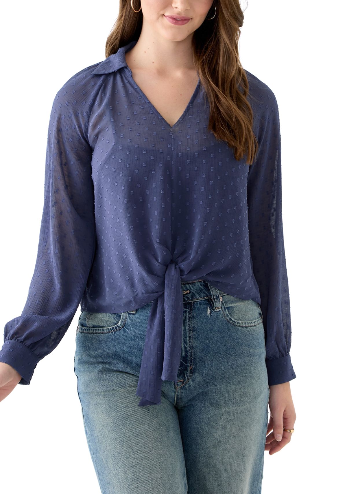 Juniors Clip Dot Woven Top