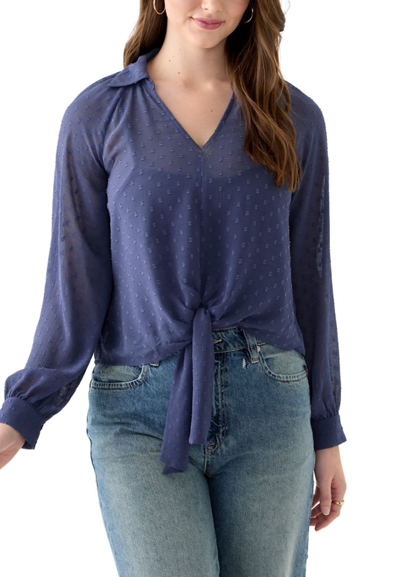 Juniors Clip Dot Woven Top