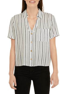 Juniors' Cropped Stripe Shirt